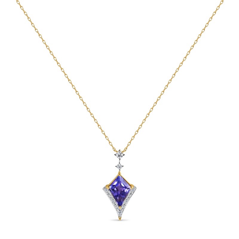 14K Gold Fancy Cut Tanzanite & Diamond Necklace